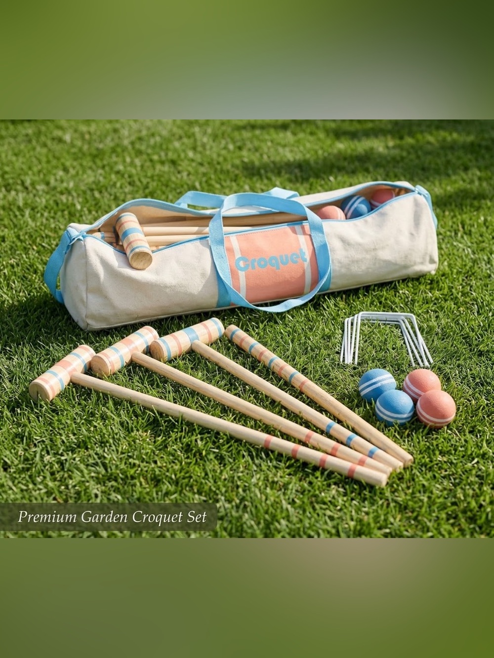 Canvas Garden Croquet Set with Blue and Pink Accents with Carry Bag